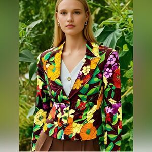 Alberto Makali Floral Jewel Button Blazer Jacket
